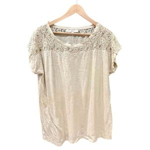 LOFT Ivory Beaded Lace Yoke Top Women’s XL